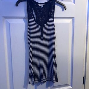 Size medium dark blue and white tank top with lace on straps